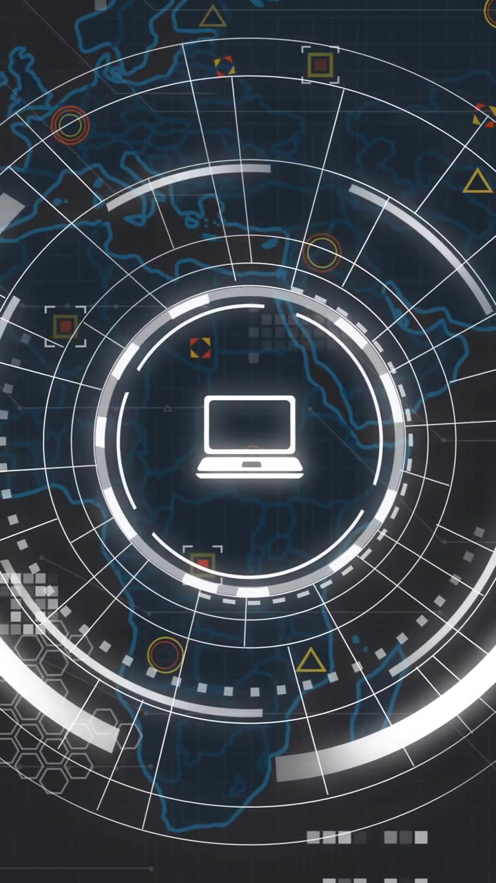 Digital network and data processing animation over world map background