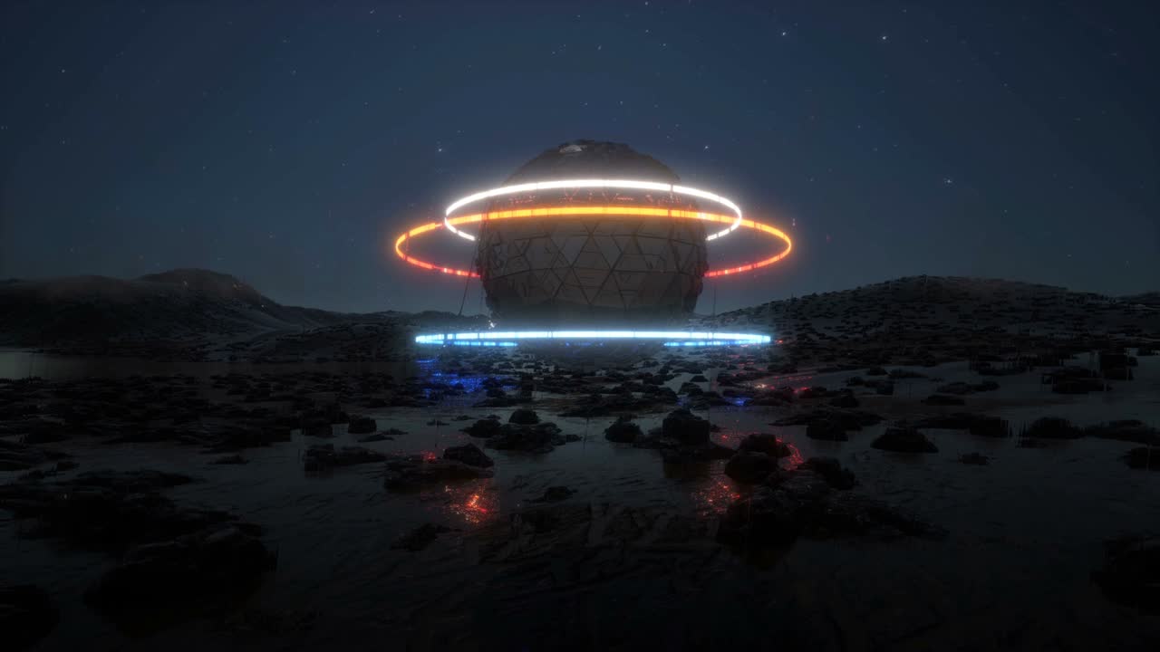 3d neon futurist object on rain planet Modern technology sci fi 4k