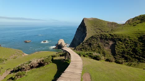 Aerial-view-over-the-Muelle-de-las-Almas,-dock-of-Souls,-in-Cucao,-Chiloe,-Chile