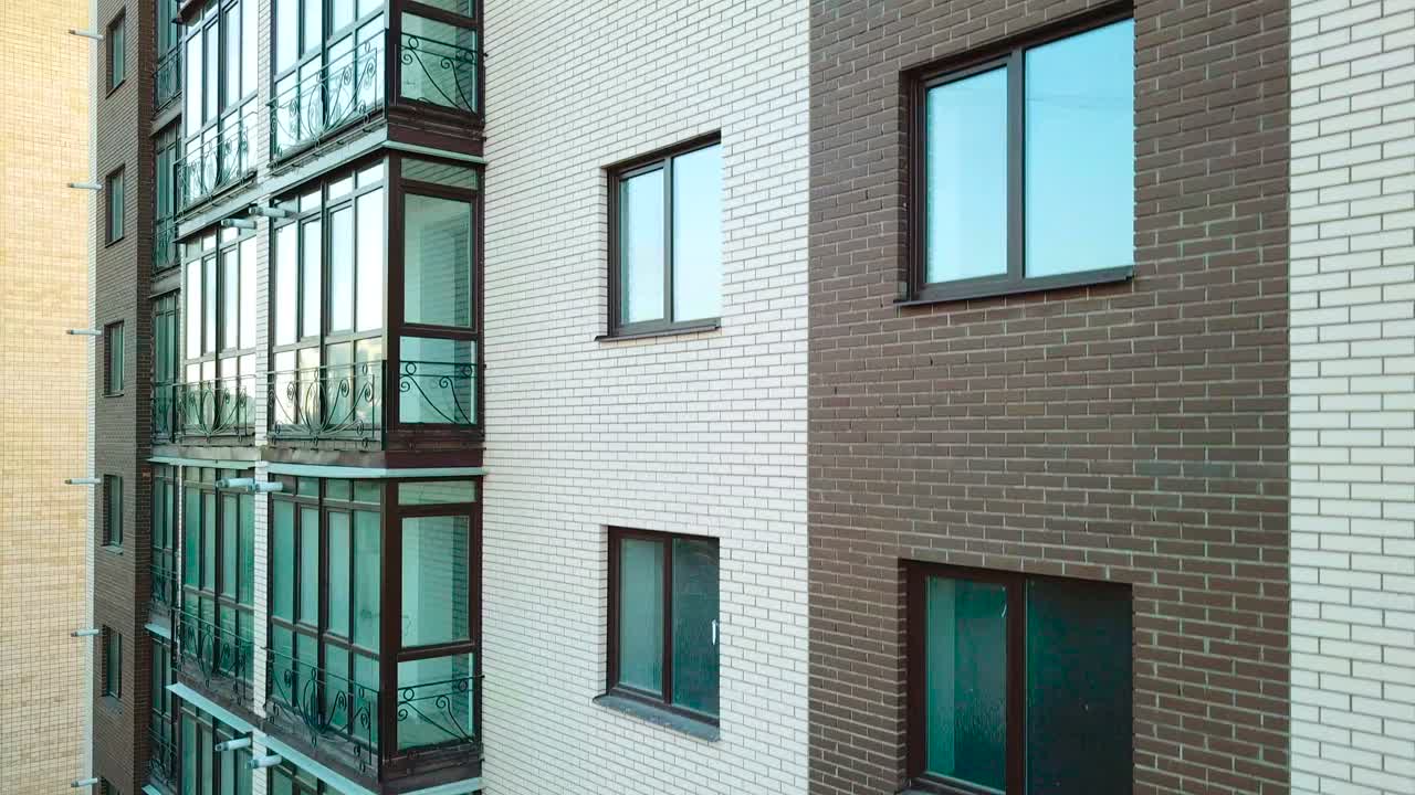 Construction of modern building. Aerial view of high construction building