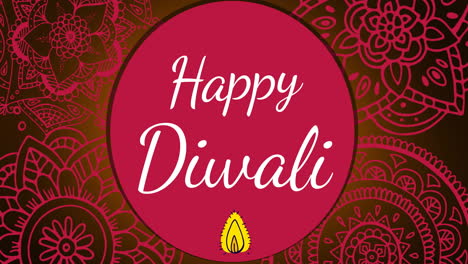animación de texto feliz de diwali y vela en fondo rojo