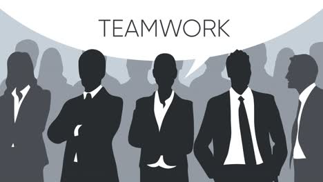 business teamwork animation with text cloud.