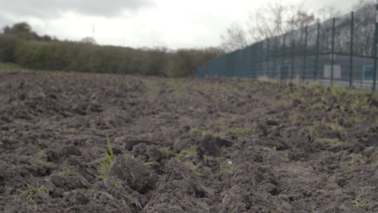 Campo arato di terreno agricolo, ampia inquadratura inclinata verso il basso