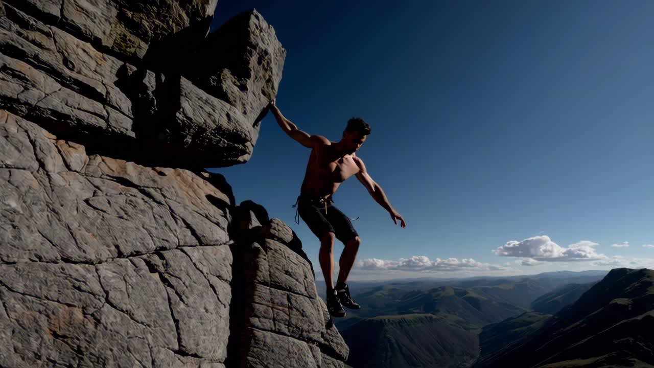 Man Rock Climbing on a Mountain Cliff