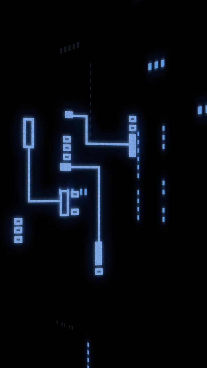 Animation of circuit board with data processing over black background