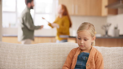 sad, divorce and parents fighting with a girl