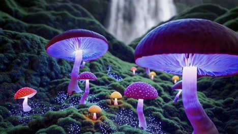 enchanted forest with vibrant glowing mushrooms