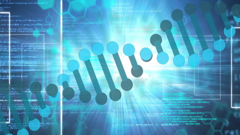 Animation-of-dna-strand-over-chemical-formula-and-data-processing