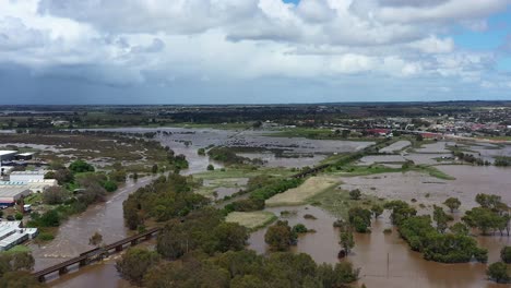 aerial barwon river, geelong flood inundates local recreation fields