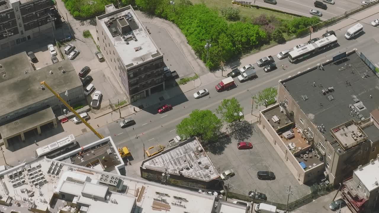 Aerial view of modern buildings in Chicago showcasing urban architecture