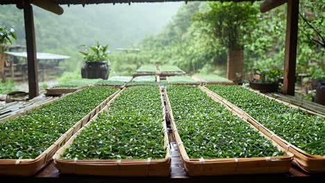 drying tea leaves in baskets