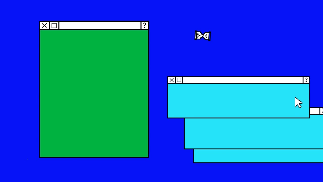 Interfaccia desktop di computer retrò con finestre che si aprono e si chiudono