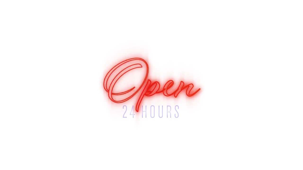 Open sign in red neon on white background