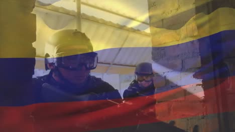 Animation-of-flag-of-colombia-over-diverse-soldiers