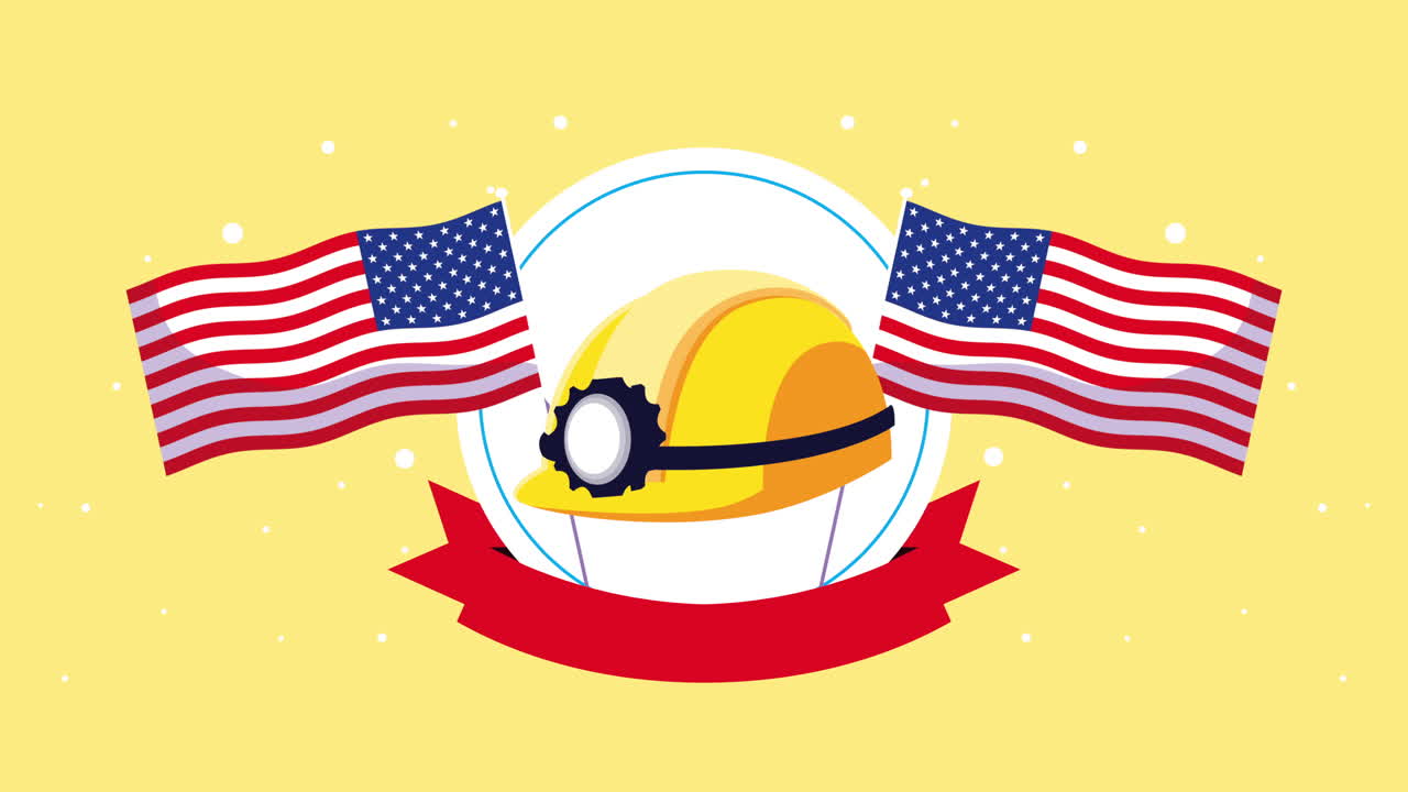 ハッピー労働者デー - アメリカ国旗と建設ヘルメット