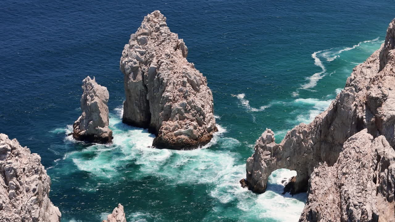 Cabo San Lucas, Mexico. Aerial View of Natural Arch, Rocks and Ocean Waves in Lobos Marinos Nature Reserve