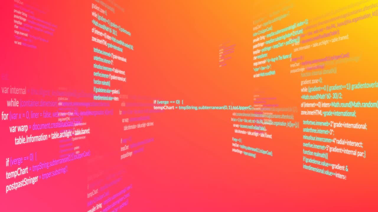 Animation of data procesing against yellow and pink gradient background