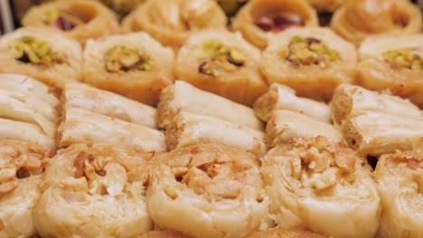 catering witn sweet table. sweet food industry. tasty baklava. turkish ramadan dessert baklava. sweet food background. delicious sweet food