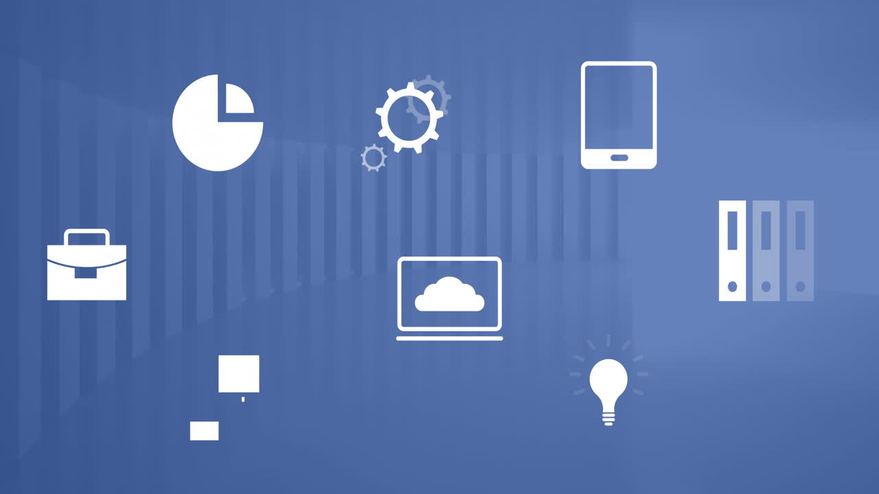 Animation of media icons over blue interior