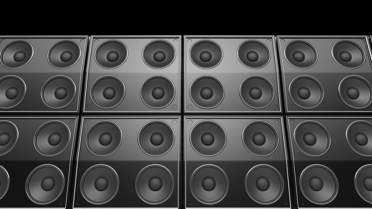 altavoces modernos que tocan música apilados en un ciclo de patrón de pared sin fin.