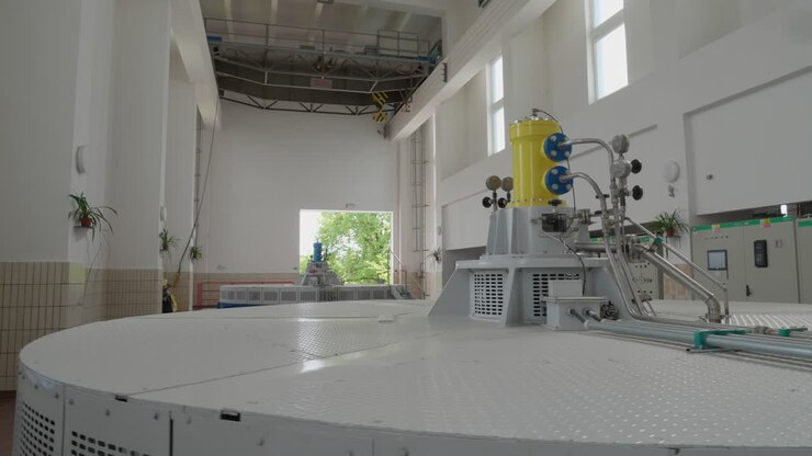 Interior of small hydro power plant in Czech republic with generators