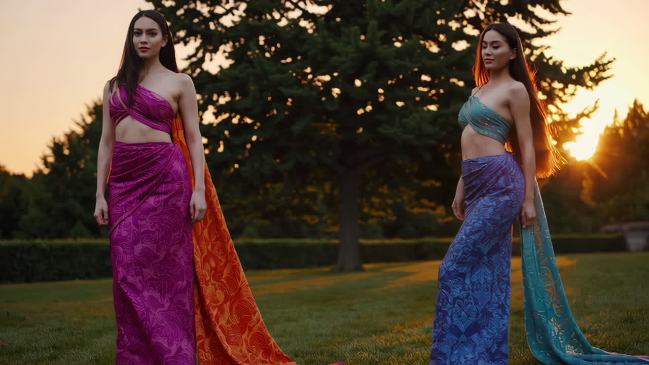 Two Women in Traditional Southeast Asian Clothing