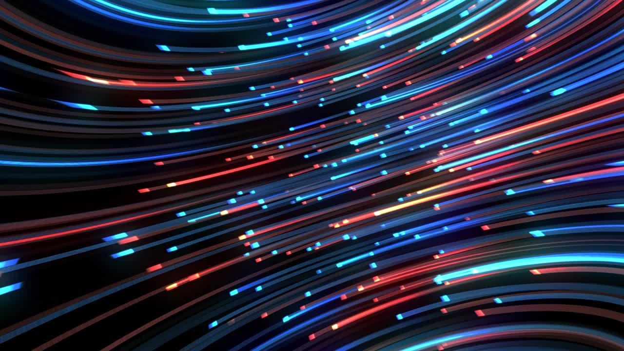 abstract flying glowing laser neon lines animation background. 4k 3d rendering seamless looping coloridas rayas de luz línea de animación para vj, red digital de fibra óptica, futurista, tecnología.