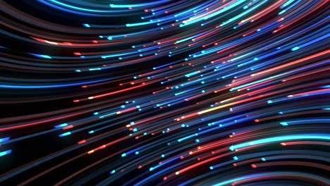 abstract flying glowing laser neon lines animation background. 4k 3d rendering seamless looping coloridas rayas de luz línea de animación para vj, red digital de fibra óptica, futurista, tecnología.