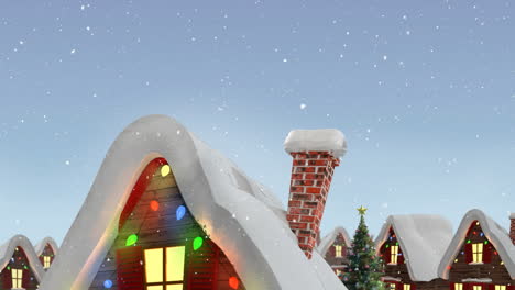 animation of snow falling over houses with fairy lights in winter scenery