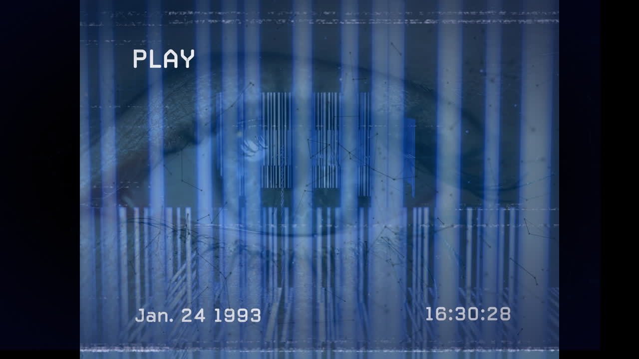 백인 여성의 눈 위에 간섭과 움직이는 모양의 애니메이션