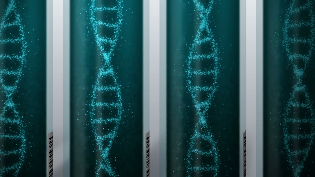 molécula de adn en tubo de ensayo. hélice de adn como símbolo para la genética. equipo de prueba. concepto de medicina y tecnología. animación de bucle.