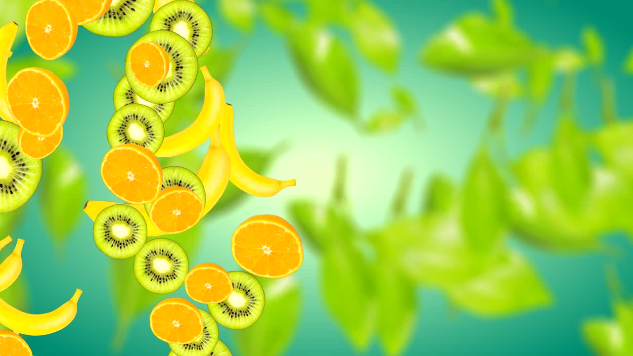 그라디언트 컬러 배경에 과일과 함께 추상적인 4k 배경
