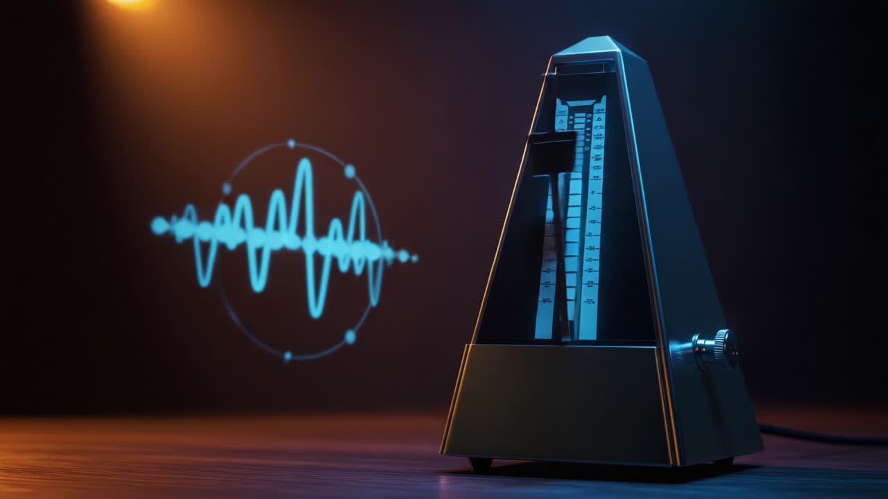 An Artistic Representation of a Metronome with Graphical Sound Waves, Showcasing the Intersection of Music and Technology in a Dynamic Visual Display