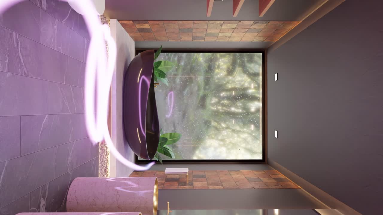 Rendering 3D di bagno di design con vasca moderna, carrellata in avanti