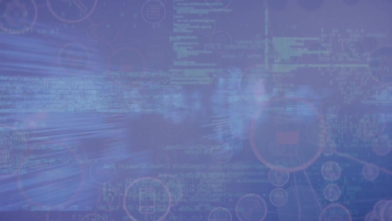 Animation of data processing and icons with network of connections