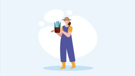 female farmer with houseplant animation