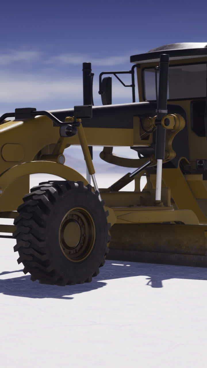 Heavy machinery works on rugged terrain under a clear blue sky