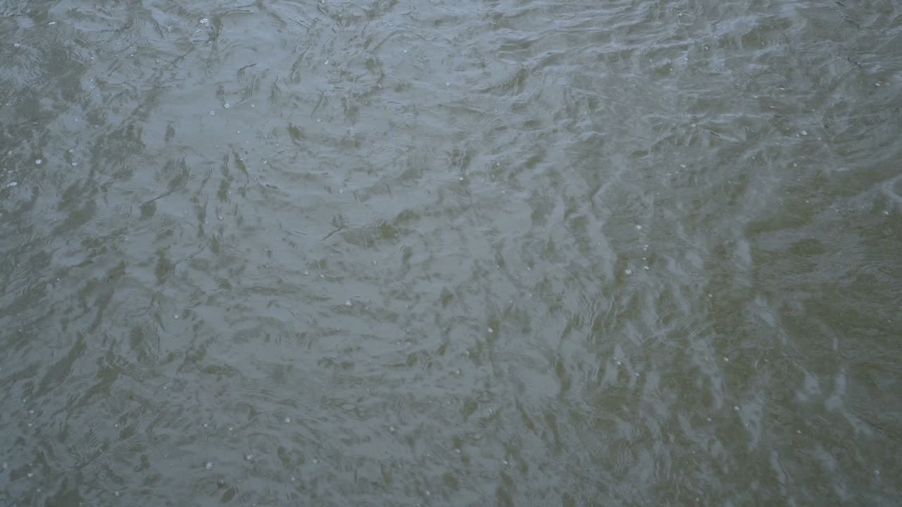 il movimento rilassante e ipnotico dell'acqua sulla superficie del fiume in una giornata nuvolosa.