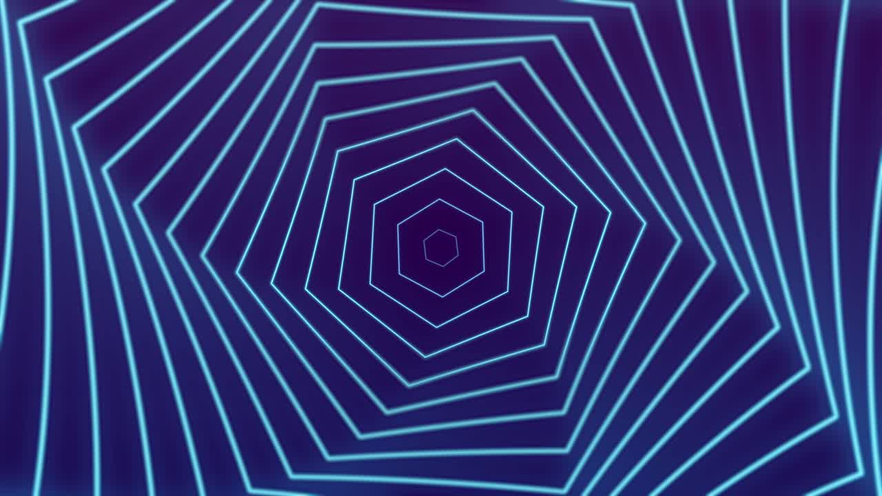 Animazione astratta di un tunnel esagonale blu luminoso