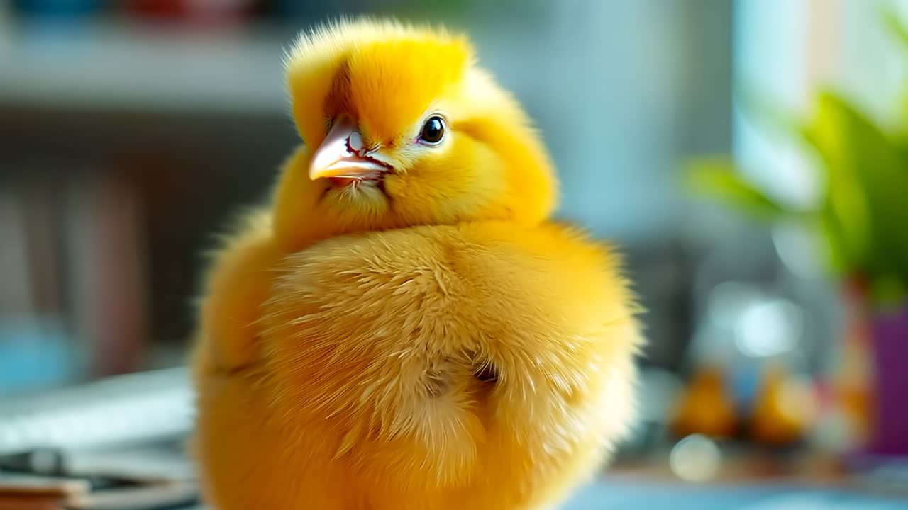 테이블 위에 서 있는 작은 노란