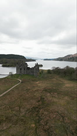 castle ruins scotland drone vertical