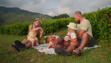 family picnic in a tea plantation