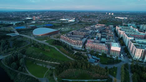 lee valley velopark cycling centre on queen elizabeth olympic park stratford east london aerial view dolly right