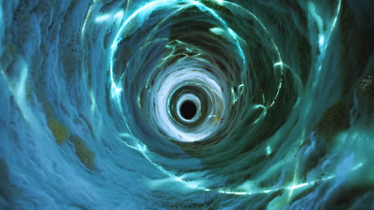 This futuristic rotating whirlpool in an abstract setting showcases dynamic motion with vibrant blue and white colors. The central viewpoint highlights its modern design and is ideal.