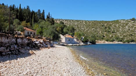 Pebbled-Shore-Of-Agia-Sofia-Beach-In-Kefalonia-Island,-Greece