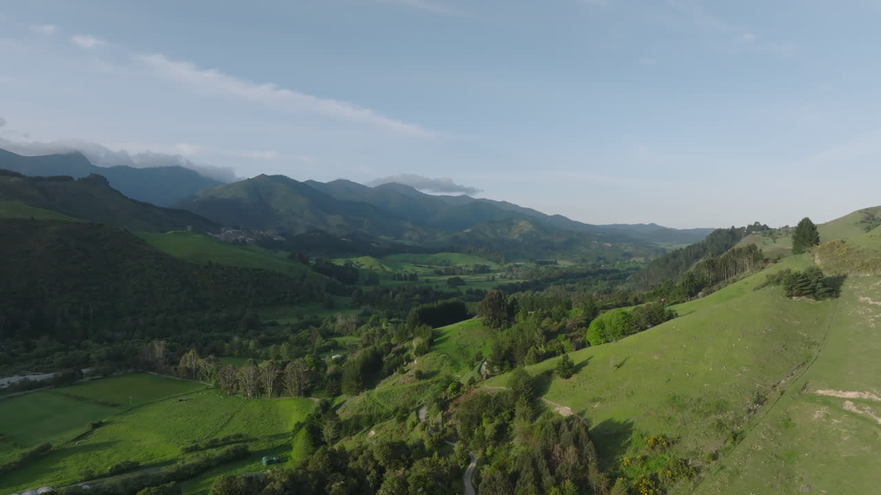Lush green landscape over the Motueka valley, New Zealand
