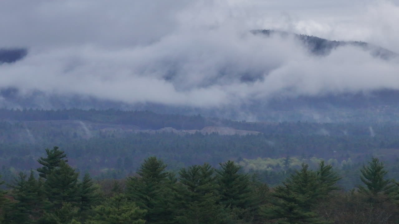 Aerial view of a forest in New Hampshire. Shot on an overcast day.