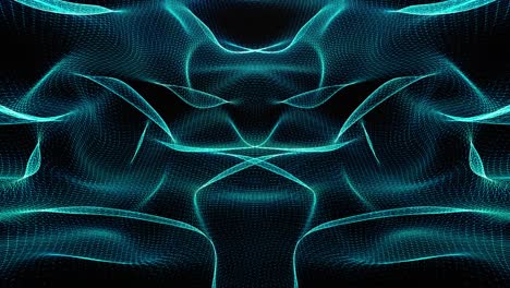 seamless neon blue green light glowing waves. 4k 3d seamless looping abstract mesh wave of particles. futuristic neon glowing surface. abstract minimalist motion loopable technology background.