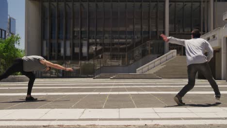 caucasian men practicing parkour