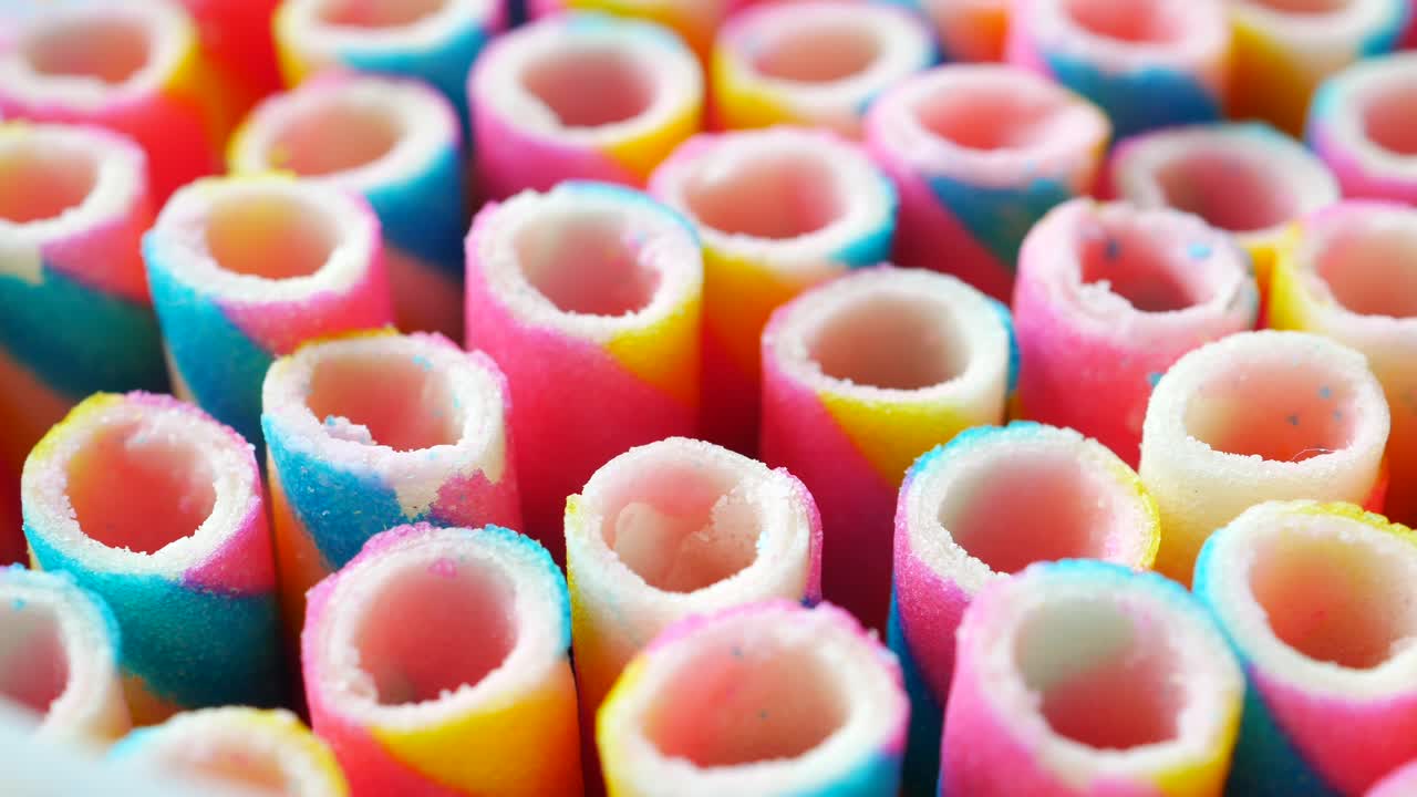 vista de cerca de los coloridos tubos de caramelo en espiral